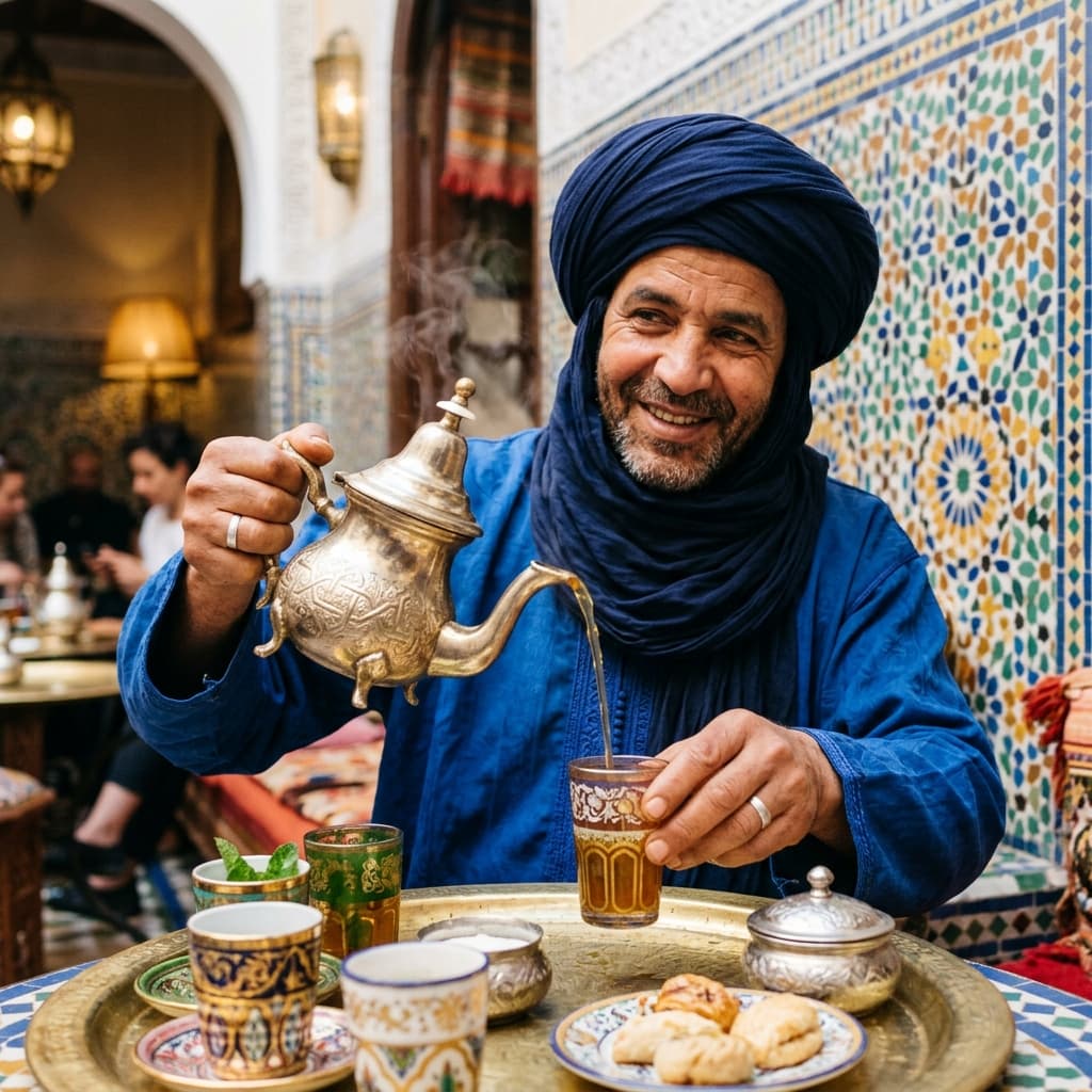 Traditional Moroccan mint tea service